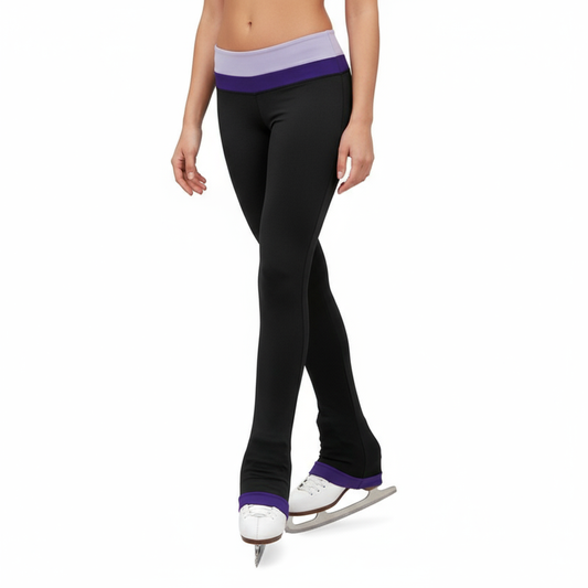 Women's Figure Skating Competition Training Pants Tight Fit Warm Black With Colored Belt