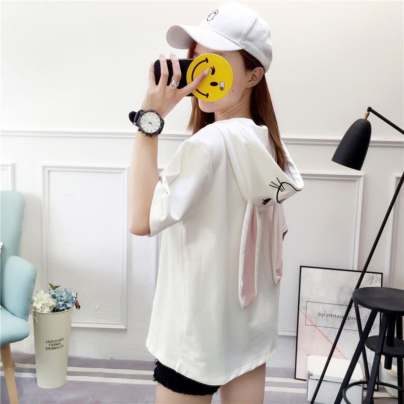 Kawaii Bunny Ears Short Sleeve Hooded T-shirt