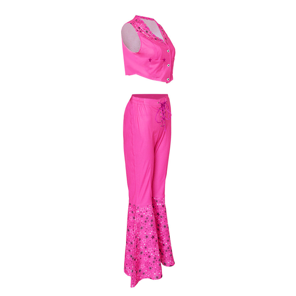 Barbie Movie Margot Robbie Barbie Pink Flared Pants Set Outfits Halloween Carnival Suit Cosplay Costume