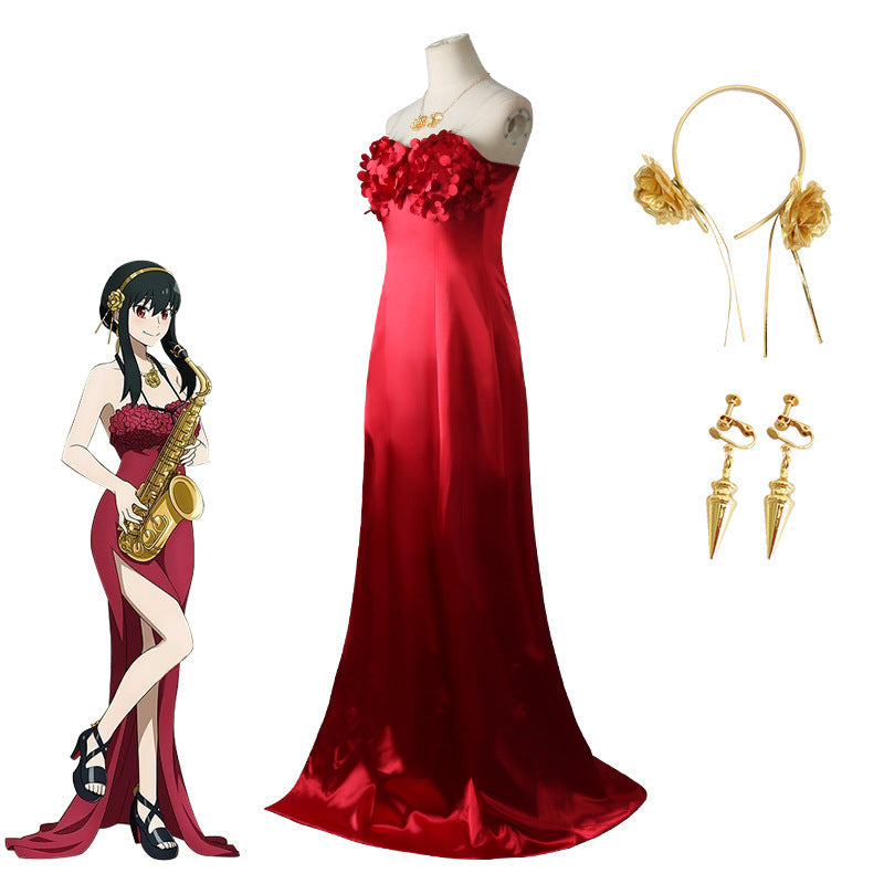 Anime SPY x FAMILY Yor Forger (Thorn Princess) Red Dress Cosplay Costume