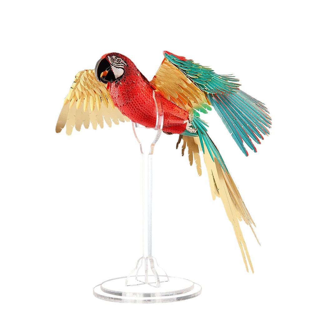 3D Metal Puzzle -Scarlet Macaw with Acrylic Stand DIY Model Kits Assemble Jigsaw Toy Desktop Decoration GIFT For Adult