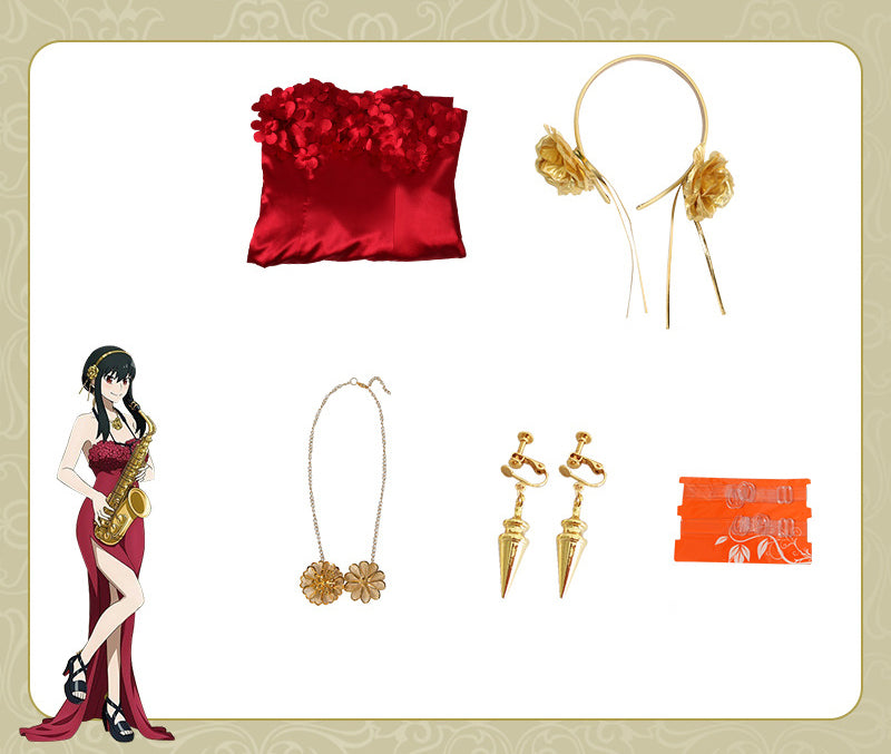 Anime SPY x FAMILY Yor Forger (Thorn Princess) Red Dress Cosplay Costume