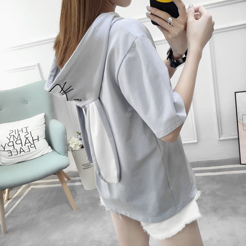 Kawaii Bunny Ears Short Sleeve Hooded T-shirt