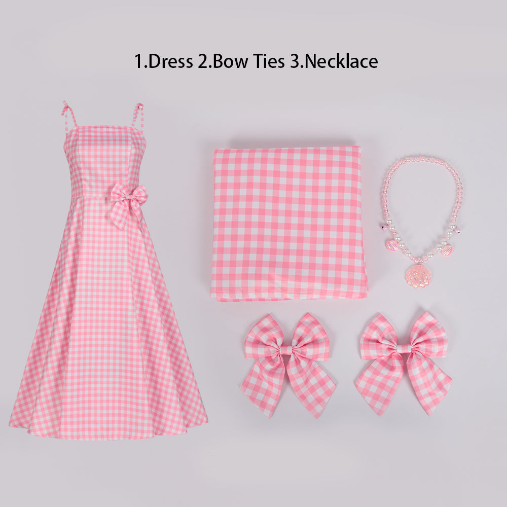 Barbie Pink Fine Plaid Skirt Cosplay Dress Halloween Costume