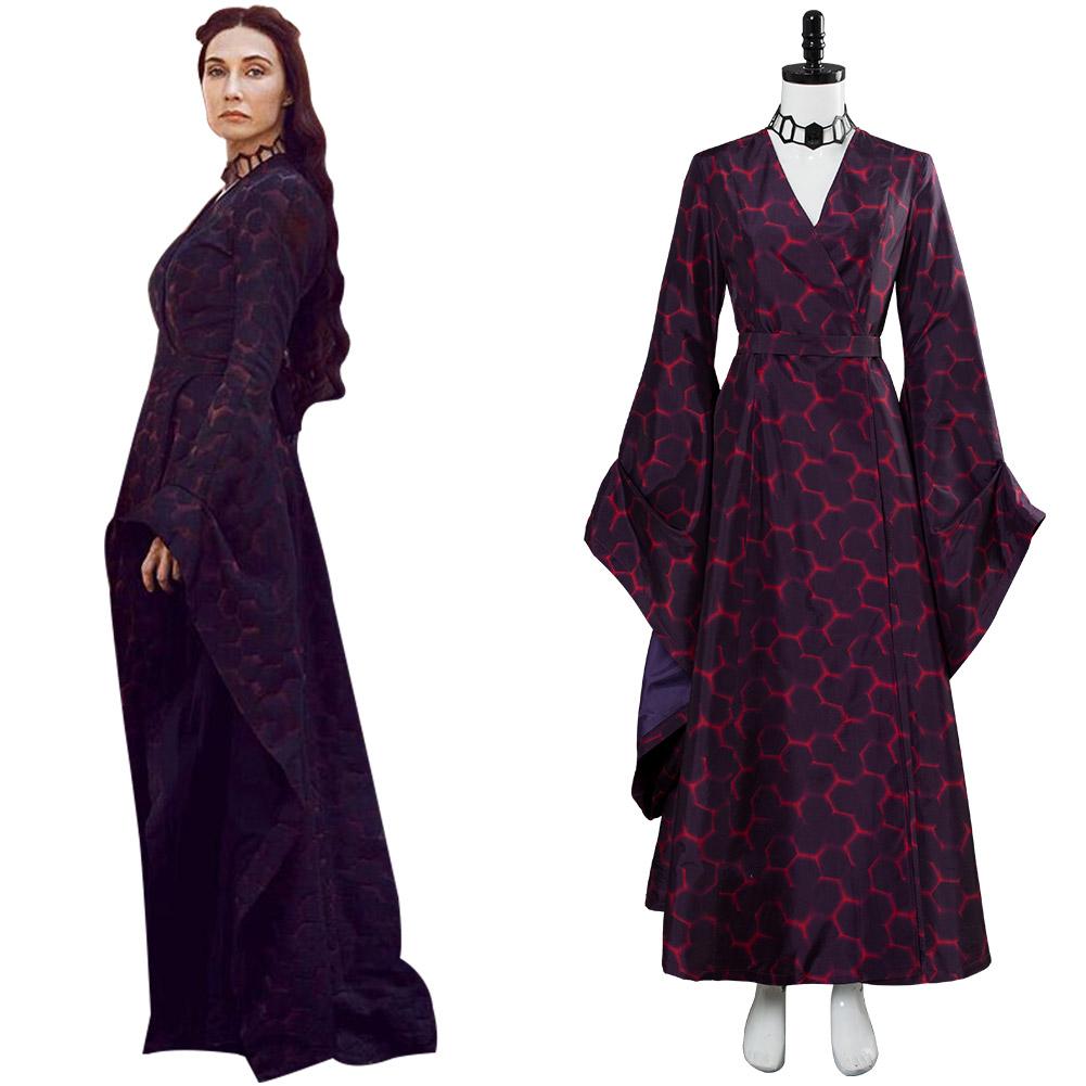 Game of Thrones Season 8 Melisandre Red Hexagon Dress Dark Gown Cosplay Costume