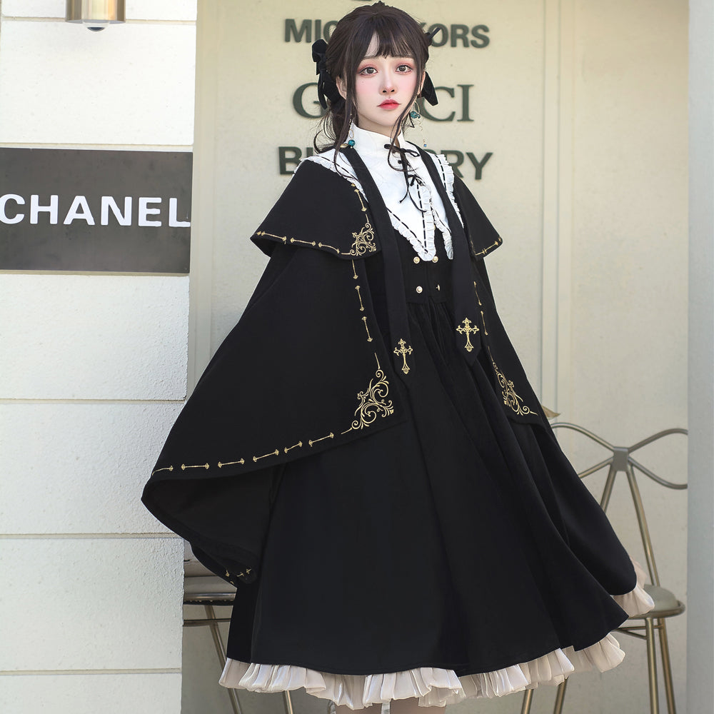 Black Lolita Dress Retro College style OP Dress