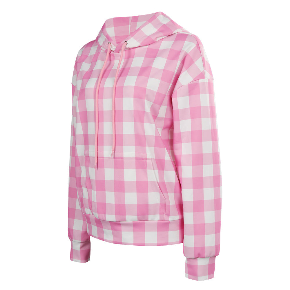 Doll Movie Women Pink Plaid Hoodie Collocation Party Carnival Halloween Cosplay Costume
