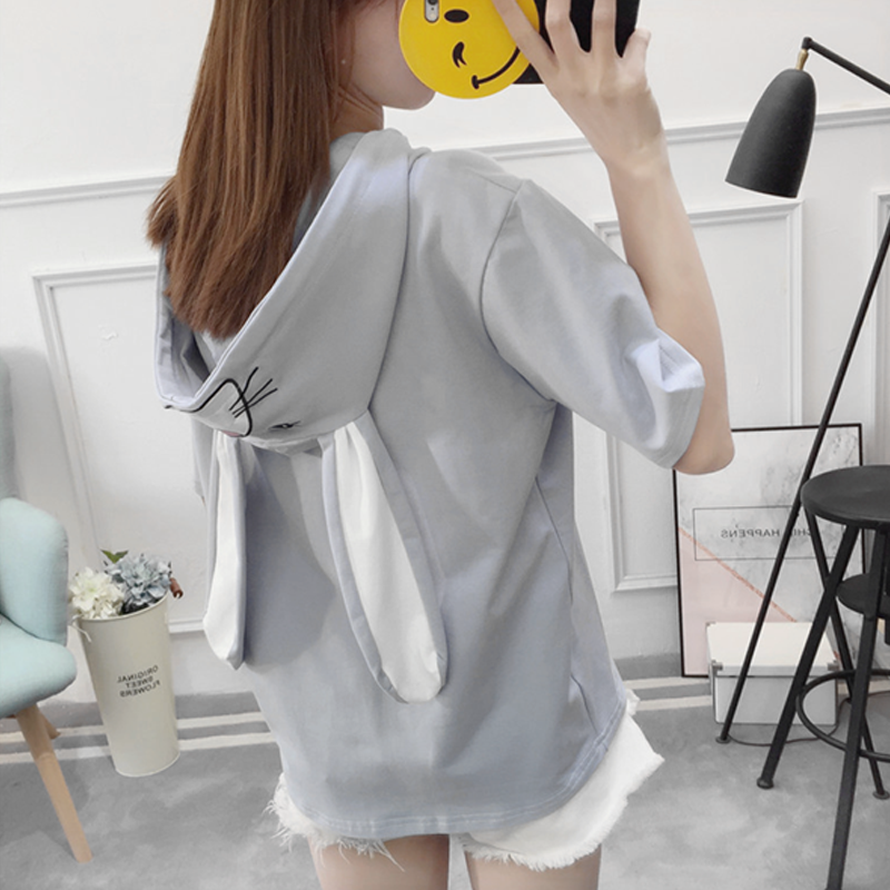 Kawaii Bunny Ears Short Sleeve Hooded T-shirt