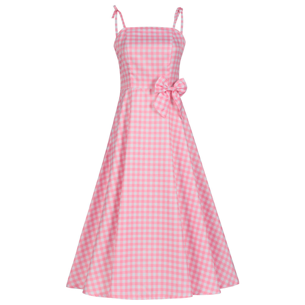 Barbie Pink Fine Plaid Skirt Cosplay Dress Halloween Costume