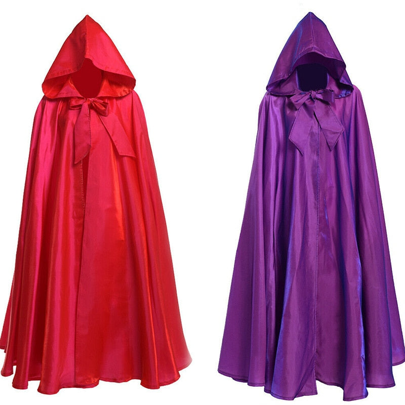 Halloween Party Cosplay Woman Men Adult Long Hero Witchcraft Witchcraft Robe Hood Cloak Cosplay Satin Red Medieval Cloak