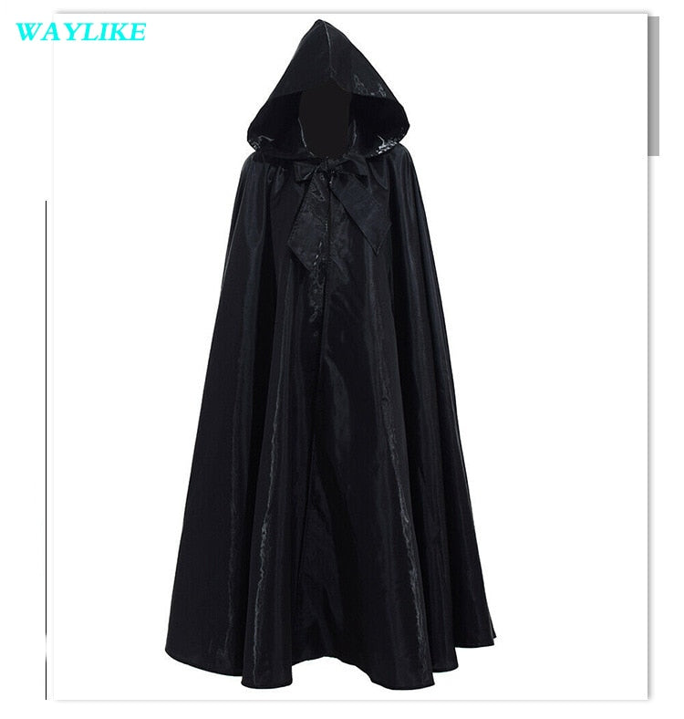 Halloween Party Cosplay Woman Men Adult Long Hero Witchcraft Witchcraft Robe Hood Cloak Cosplay Satin Red Medieval Cloak