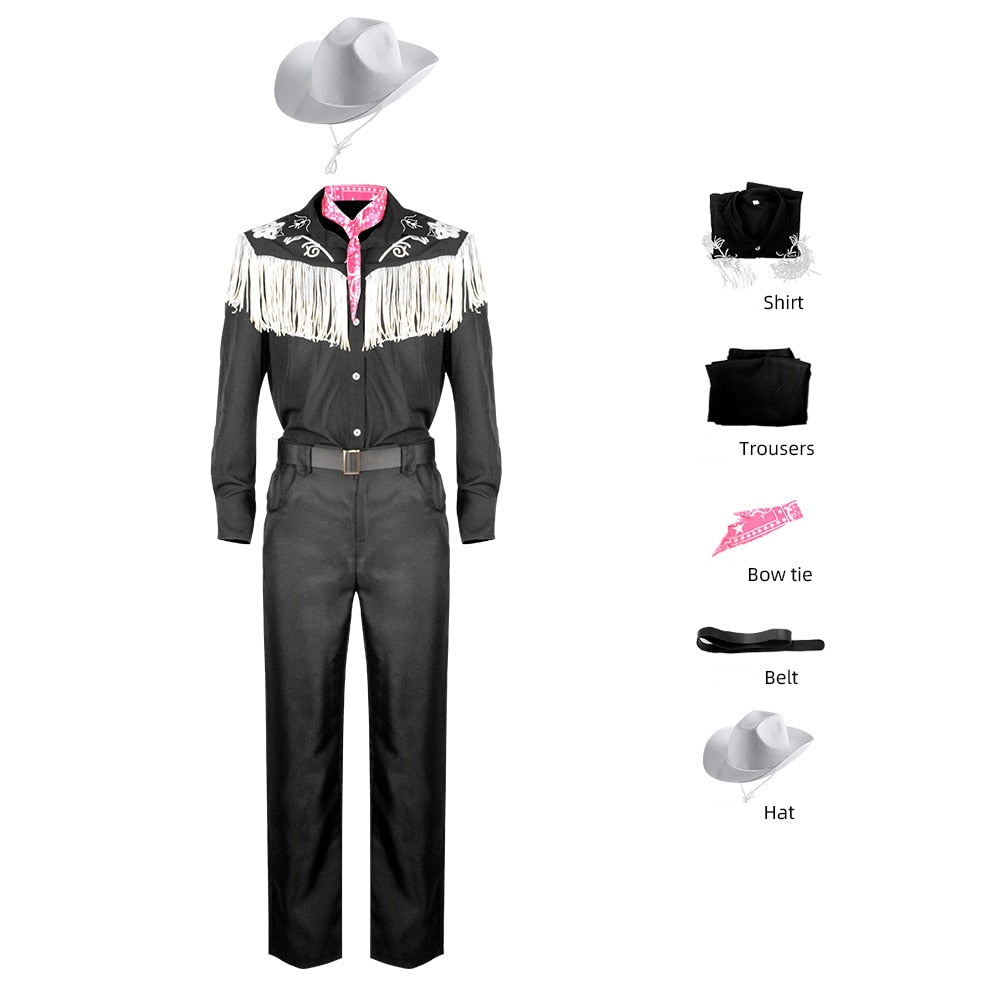 NEW Movie Margot Robbie Barbi Cosplay Ken Cosplay For Man Adults Black Cow Boy Halloween Costumes Pink Jumpsuit Role Play