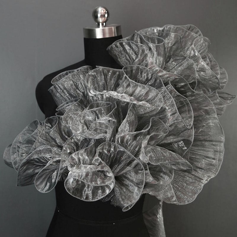 3 Yards Big Wave Lace Fabric,Transparent Pleated Flounces Mesh Lace,DIY Dress Clothes Fashion Accessories Designer Fabrics