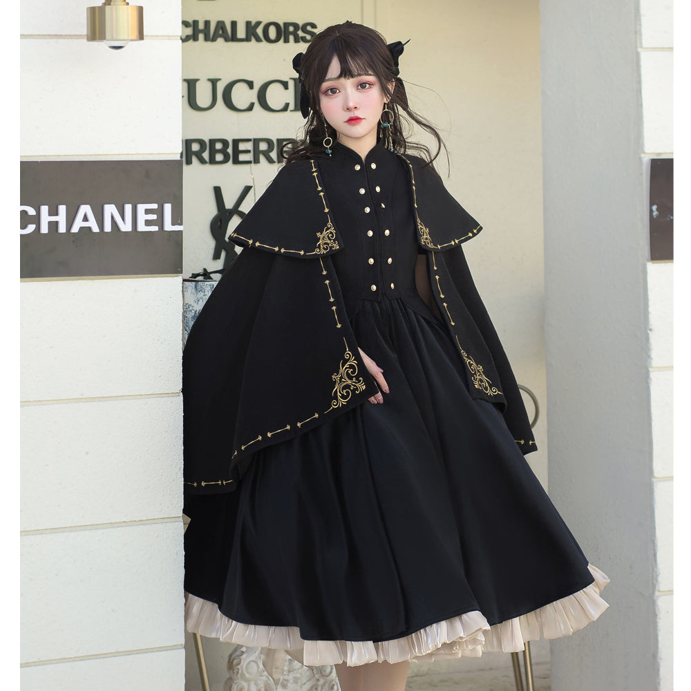 Black Lolita Dress Retro College style OP Dress