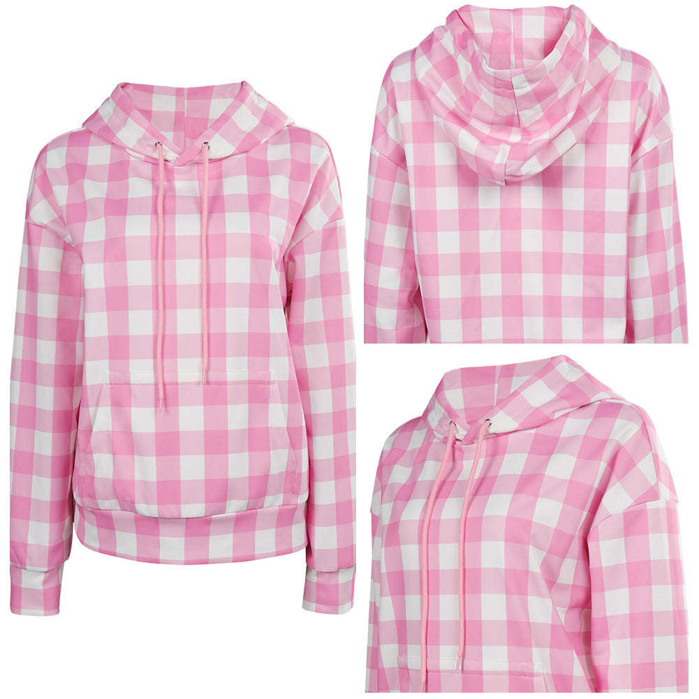 Doll Movie Women Pink Plaid Hoodie Collocation Party Carnival Halloween Cosplay Costume