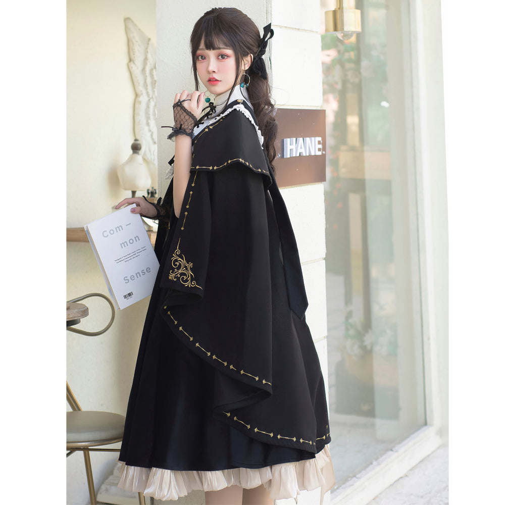 Black Lolita Dress Retro College style OP Dress