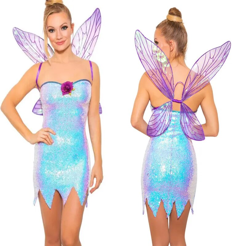 3Colors Elf Cosplay Halloween Costumes For Woman Adults Fairy Wings Fancy Ball Role Play Party Performance Show Princess