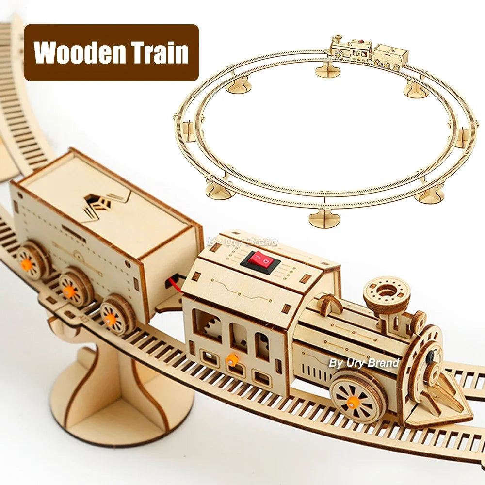 3D Puzzle Movable Steam Train With track Electric Assembly Toy Gift for Children Adult Wooden Model Building Block Kits