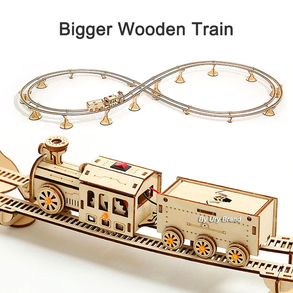 3D Puzzle Movable Steam Train With track Electric Assembly Toy Gift for Children Adult Wooden Model Building Block Kits