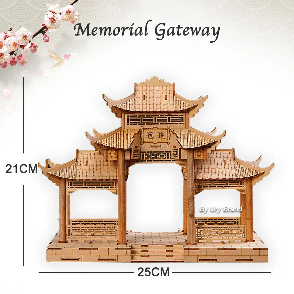 3D Wooden House Chinese Traditional Puzzle with Light Building DIY Model Game Assembly Desktop Toy Gift for Children Adult
