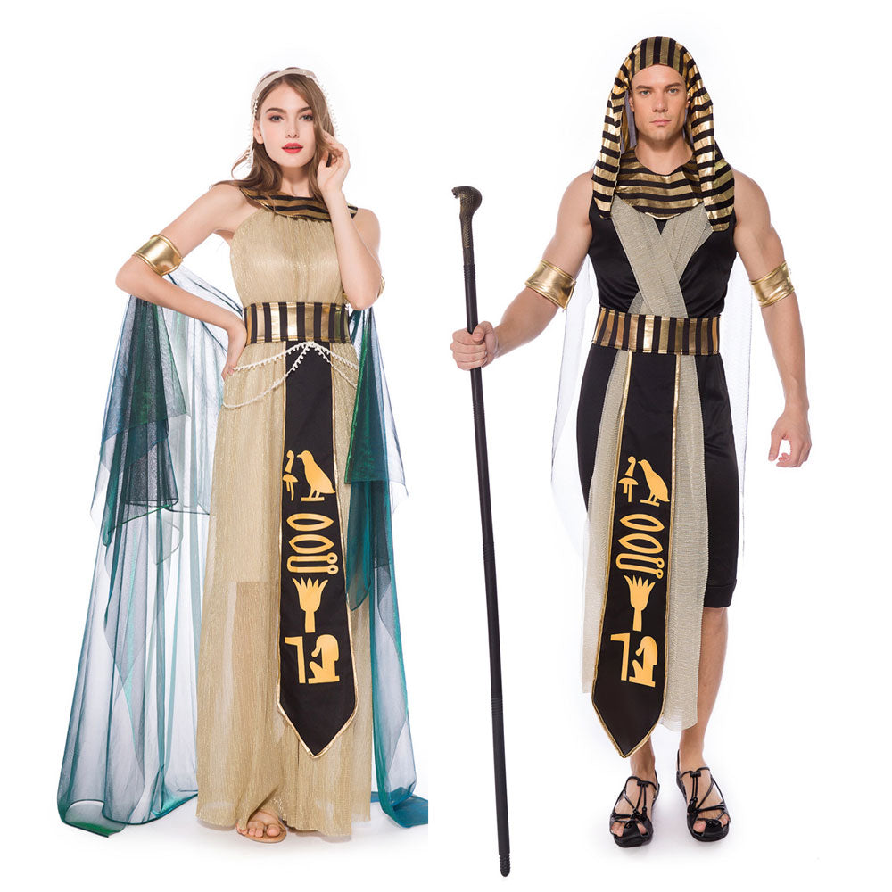Halloween Cleopatra Costume for Girls Child Kids Egypt Nile Queen Gold Dress Green Cloak Purim Party Book Day Cosplay