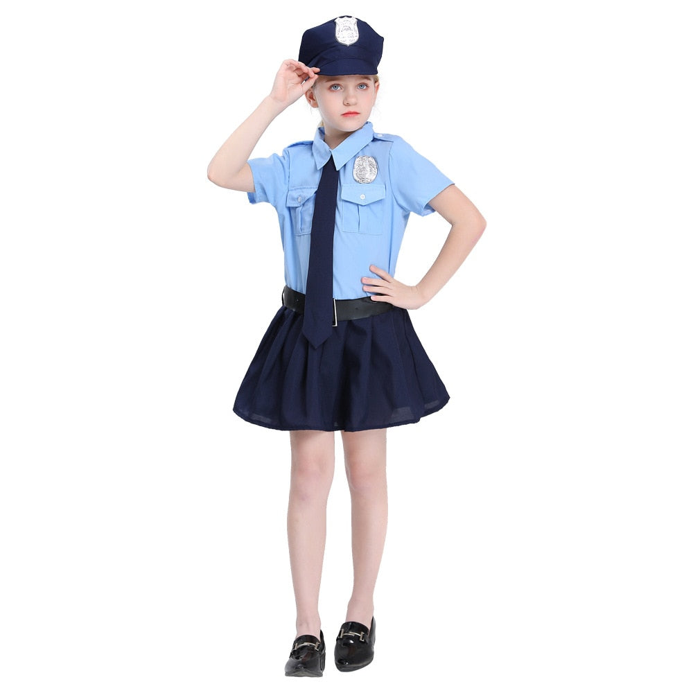 Cute Police Costume Cosplay for Girls Policeman Uniform Halloween Costume for Kids
