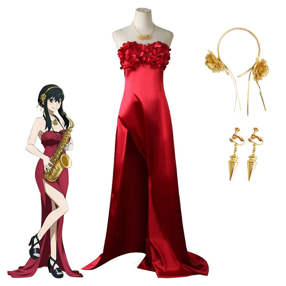 Anime SPY x FAMILY Yor Forger (Thorn Princess) Red Dress Cosplay Costume