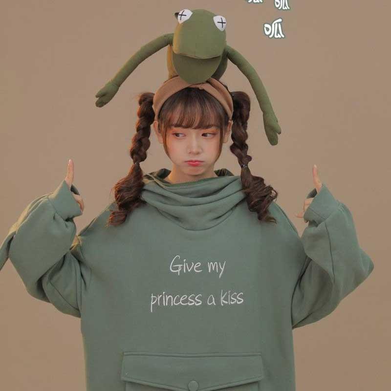 Give My Princess a Kiss Frog Hoodie Harajuku Pullover #JU2671