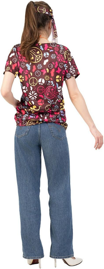 70s Hippie T-Shirts for Women 60s Costume Halloween Flower Print Vintage Style