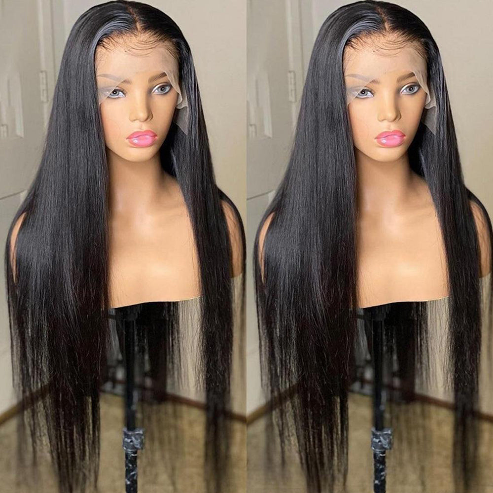 Long Black Straight Wig Real Human Hair for Women