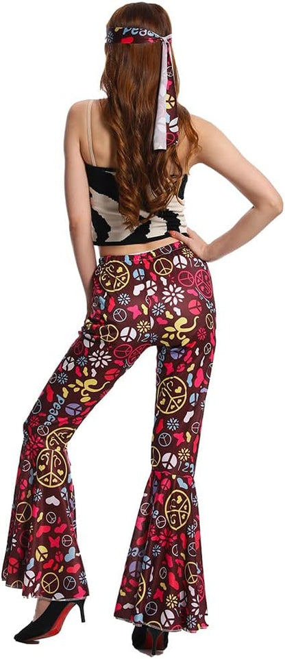 70s women hippie costume 60s disco pants for cosplay Halloween vintage party