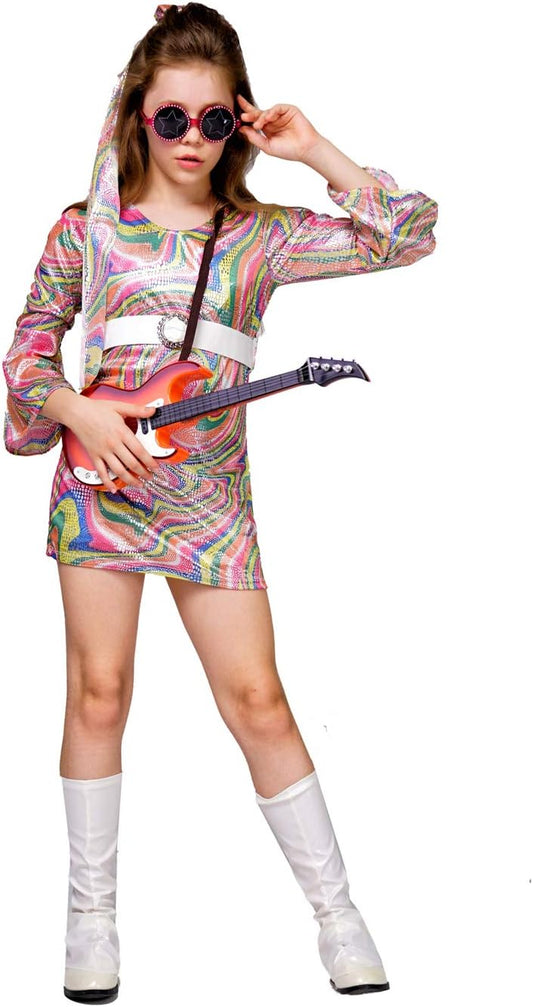 Costume hippie années 60-70, robe disco groovy pour femme, Halloween, cosplay