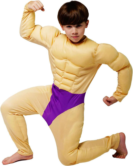 Muscle Suit Costume for Boys Weightlifter Jumpsuit Halloween Cosplay