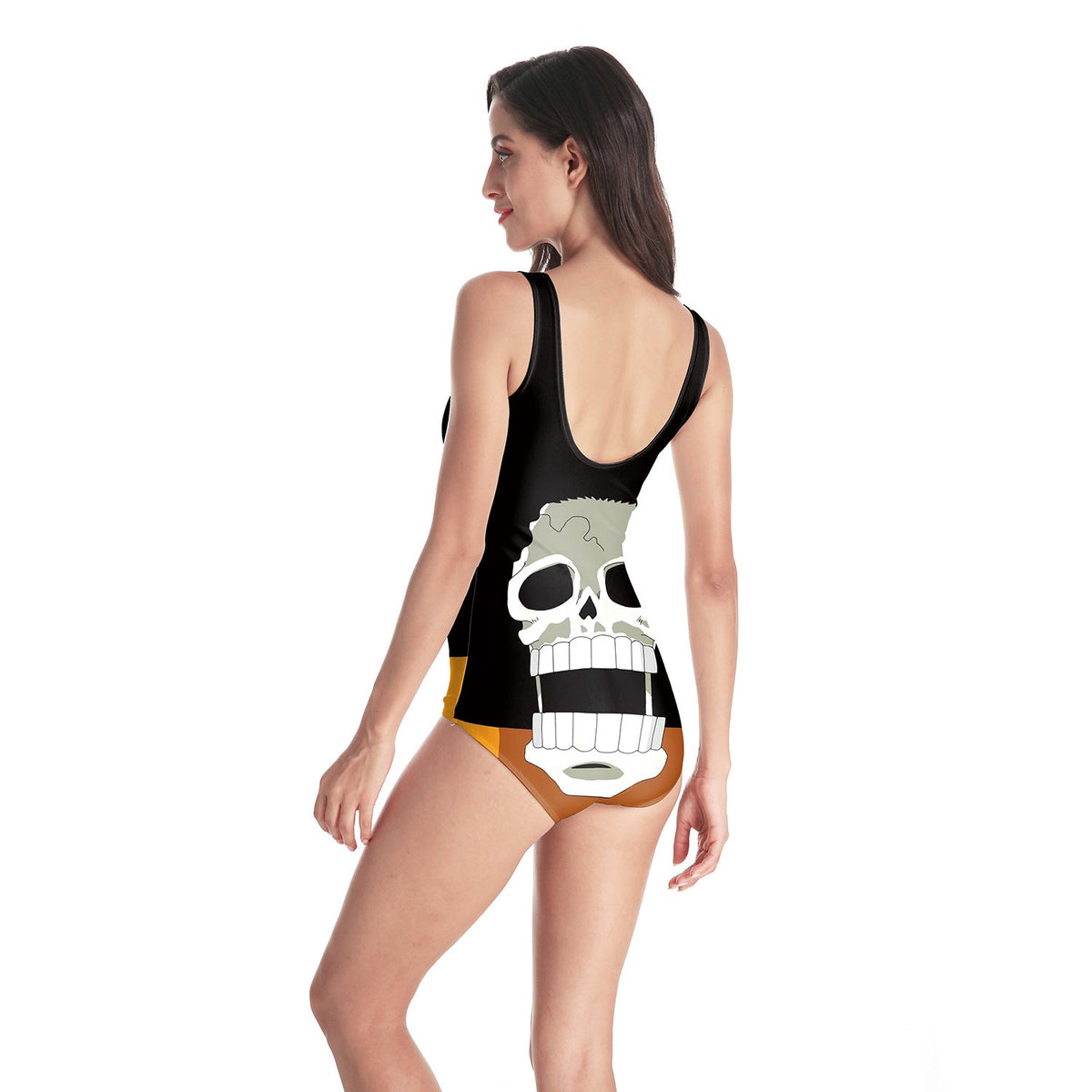 Crew Skull Musician Digital Printing One-Piece Swimsuit