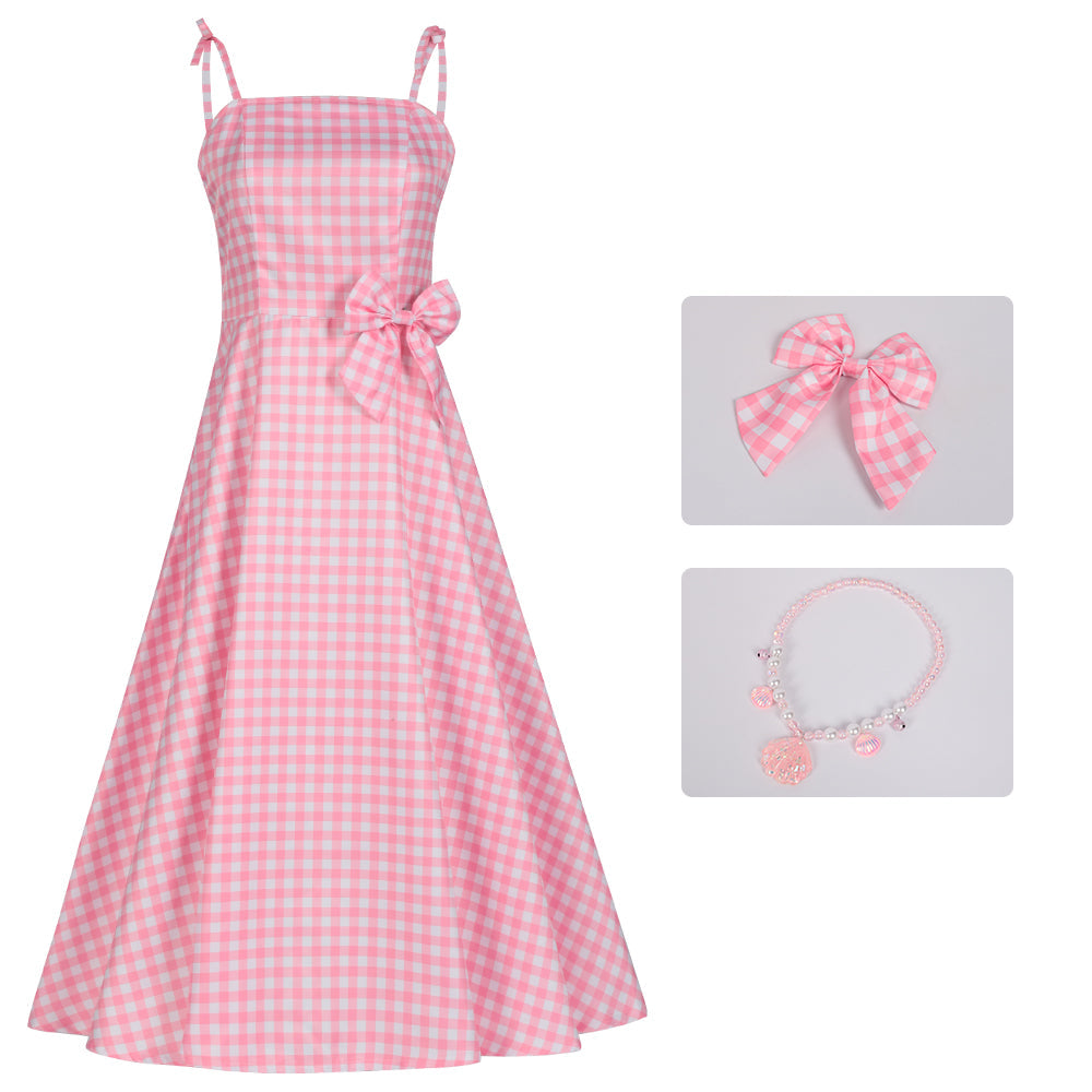 Barbie Pink Fine Plaid Skirt Cosplay Dress Halloween Costume