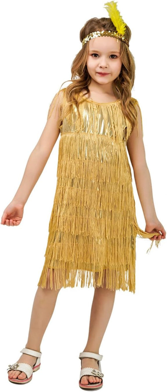 Girls Flapper Satin Dress Costume for Halloween or Cosplay