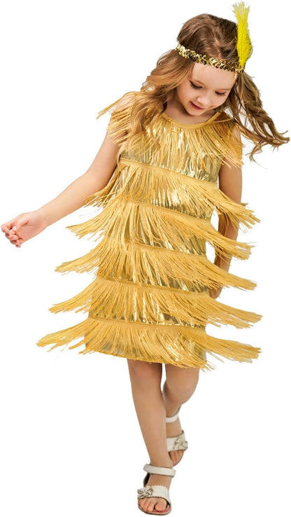 Girls Flapper Satin Dress Costume for Halloween or Cosplay