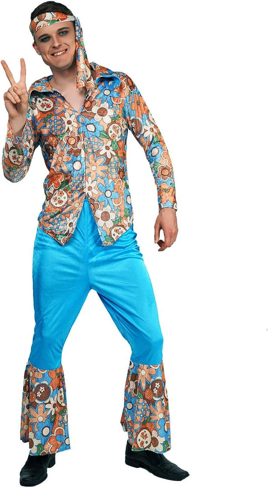 Men's 60s 70s Flower Hippie Groovy Costume for Halloween and Cosplay