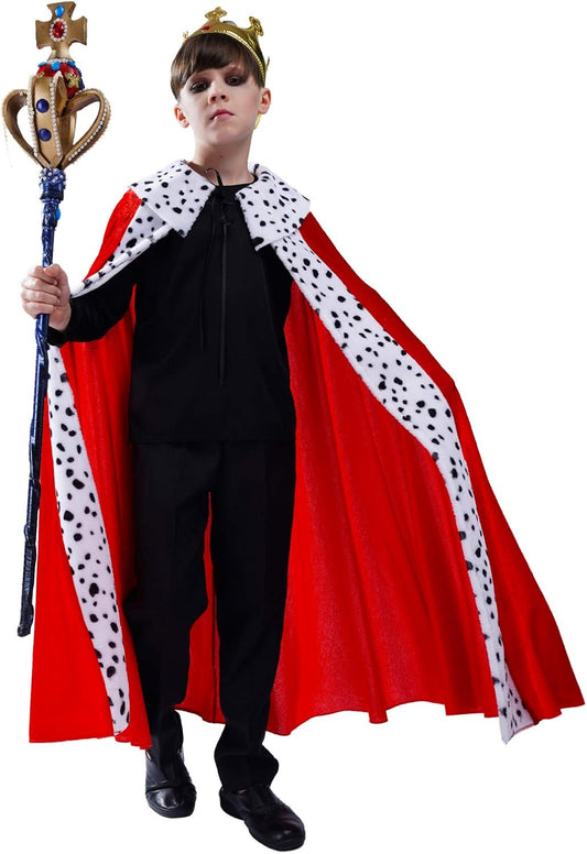 Kids King Cape Costume for Cosplay Halloween Dress Up - Red Unisex One Size