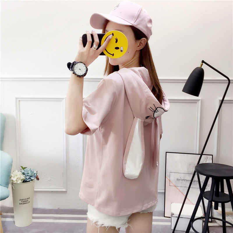 Kawaii Bunny Ears Short Sleeve Hooded T-shirt