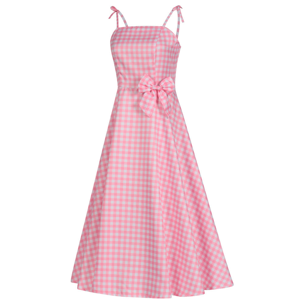 Barbie Pink Fine Plaid Skirt Cosplay Dress Halloween Costume