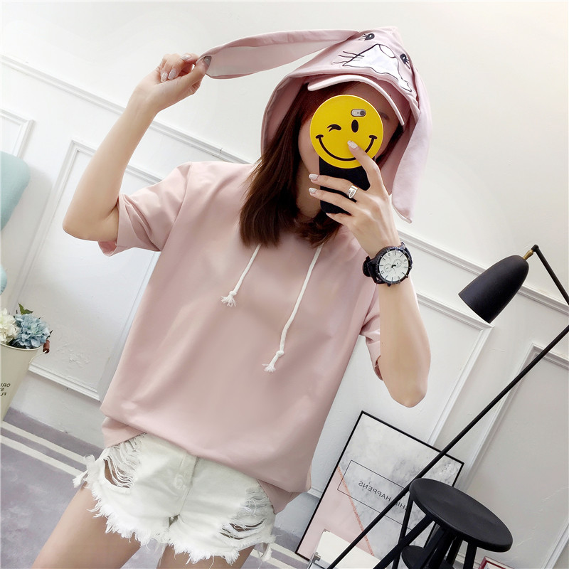 Kawaii Bunny Ears Short Sleeve Hooded T-shirt