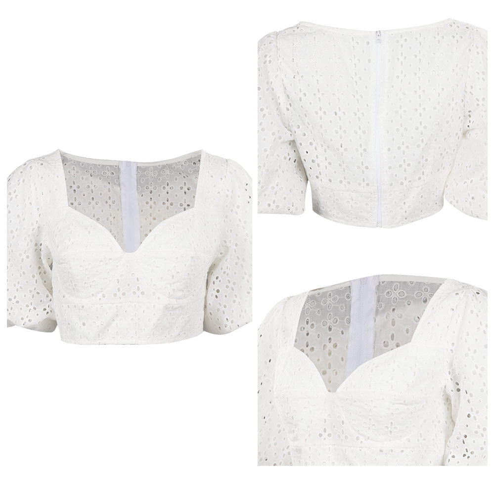 Doll Movie Margot Robbie Puff Sleeves Sexy Adult White Cropped Top Party Carnival Halloween Cosplay Costume