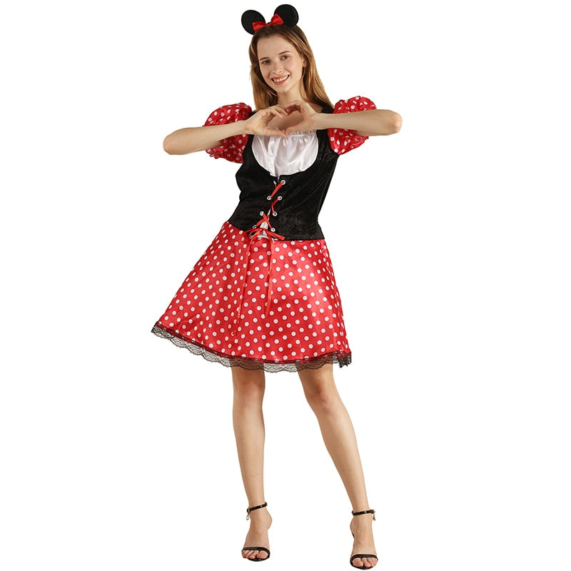 Cute Miss Mouse Cosplay Dresses Women Halloween Cartoon Anime Costume Carnival Easter Purim Dress
