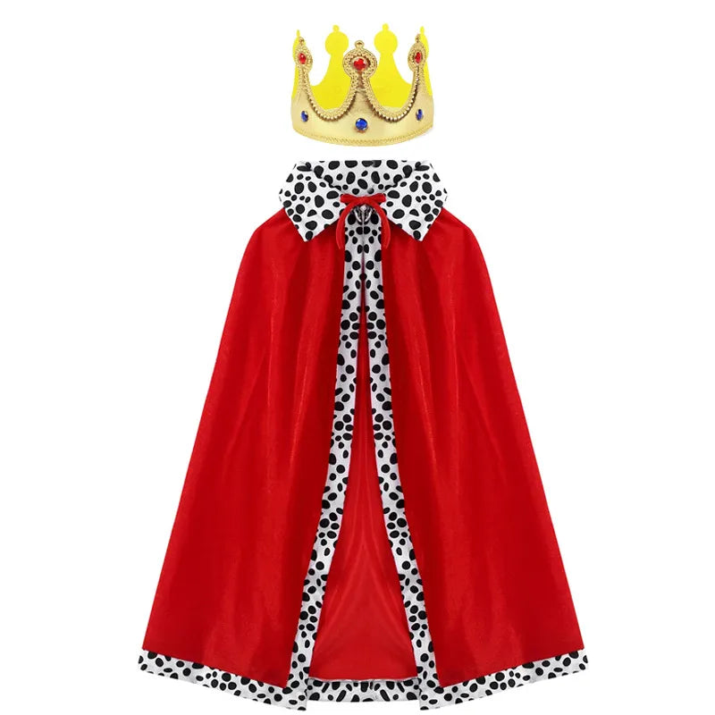 Adult Kids King Emperor Cosplay Costume Red Pleuche Cloak Prince Robe Crown Children Birthday Party  Christmas Props Cape