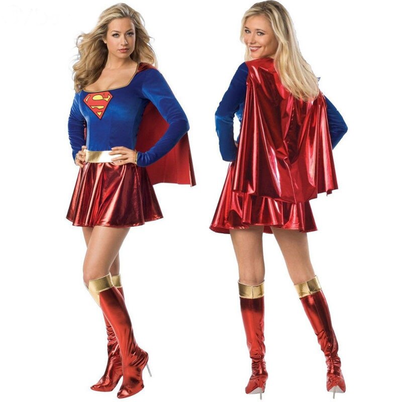 Adult Super Dress Woman Cosplay Costumes Super Girls Dress Shoe Covers Suit Superhero Woman Super Hero  Kids Halloween