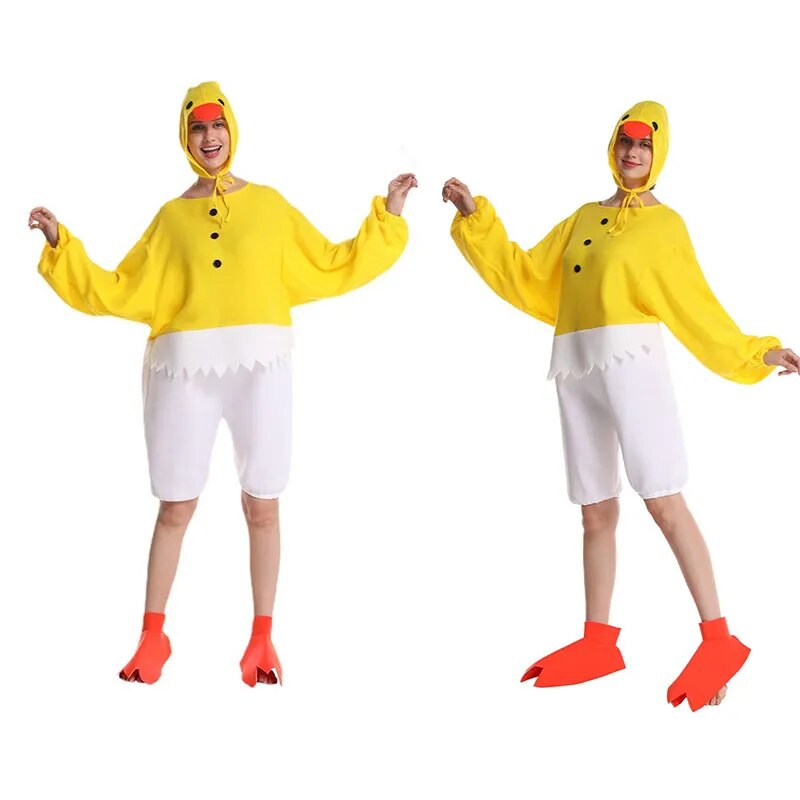 Adult Women Chicken Costume Cosplay Yellow Chicken Bodysuit Performance Clothing Halloween Party Costume Funny Outfits