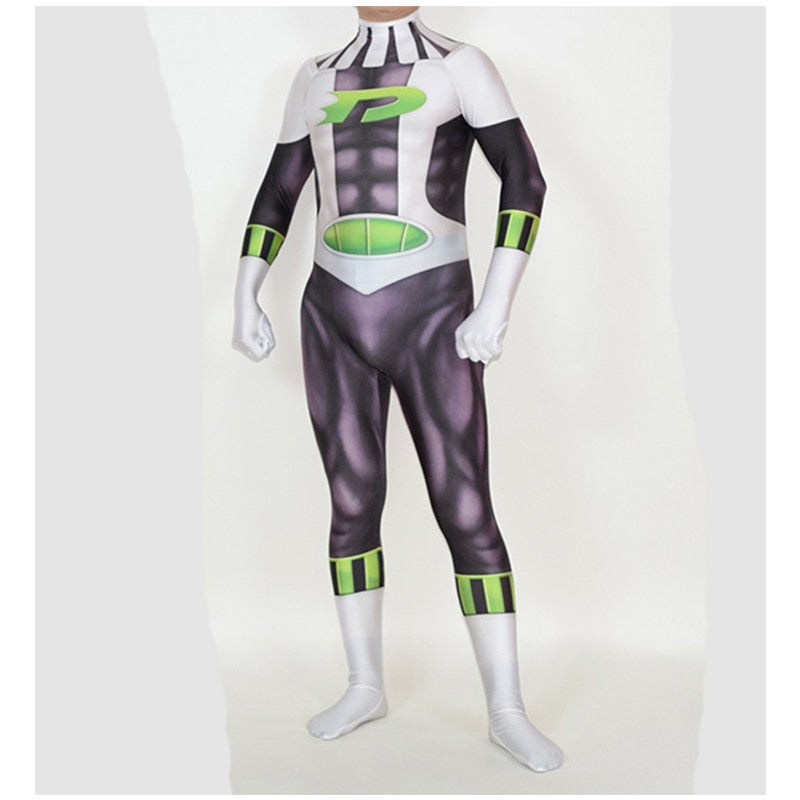 Adults Kids Danny Phantom Cosplay Costume Printed Superhero Halloween Bodysuit Zentai Suits