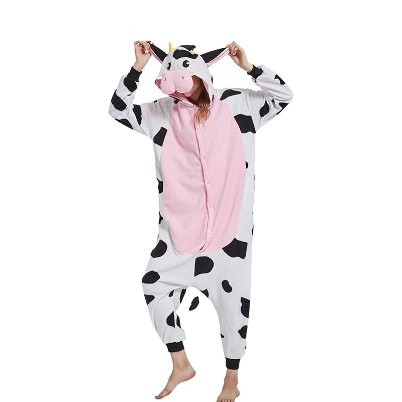 Adults Unisex Animal Cow Onesie Kigurumi Pajamas Cosplay Costume Carnival Festival Halloween Christmas Sleepwear Birthday Gifts
