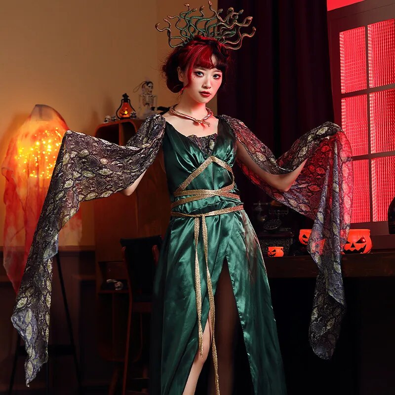 Ancient Greek Myth Medusa Snake Cosplay Anime Halloween Costume for Women Adult Sexy Dress Suit Snake Siren Witch Costume